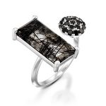 טבעת פתוחה קוורץ טורמלינד ויהלומים שחורים דגם לורלין