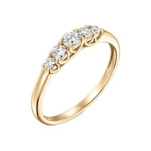 טבעת 5 יהלומים זהב צהוב דגם לוצ'יה