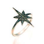 טבעת יהלומים שחורים זהב ורוד דגם כוכב הצפון טופ שחור