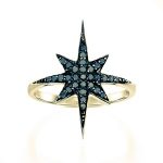 טבעת יהלומים שחורים דגם כוכב הצפון טופ שחור - זהב צהוב
